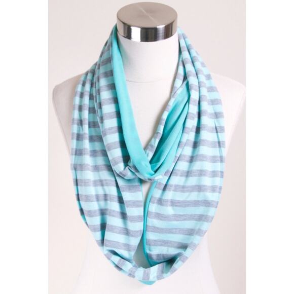 NEW NWT BOUTIQUE Reversible Turquoise & Gray Stripe Cowl Infinity Scarf - Picture 1 of 1